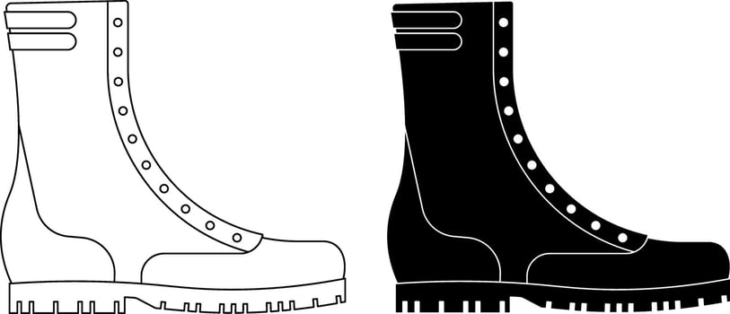 side view Combat or tactical boots icon set vector