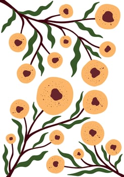 round yellow flower branches hand drawn botanical illustration for wall art and textile design vector
