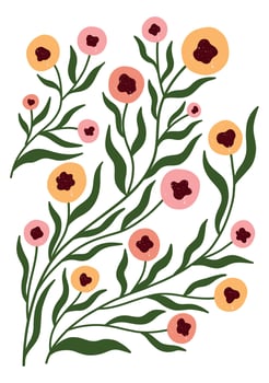 Modern floral print with soft petals and curved lines. Hand drawn for a clean, playful vibe. vector
