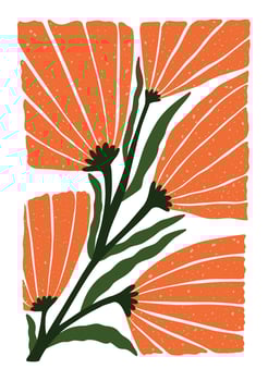 Bold hand drawn floral art with wide textured petals and graphic stems. Perfect for posters, wall art, and modern home decor. vector