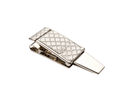 Silver Metal Money Clip with Embossed Diamond Patterned Insert. png