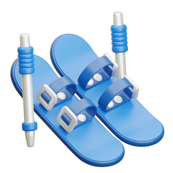 Blue snowshoes and ski poles ready for winter adventures png