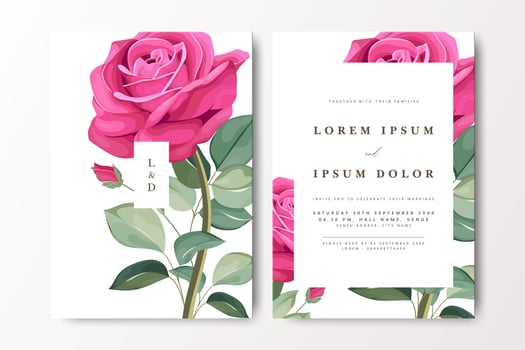 Wedding invitation with pink roses design vector