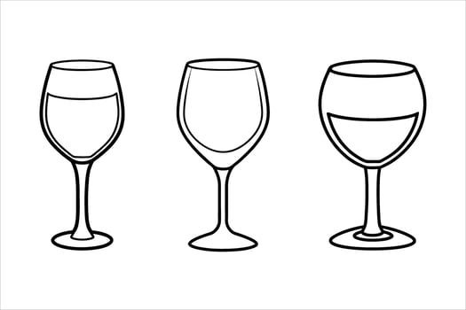 Three Wine Glasses Line Art Black White Illustration vector