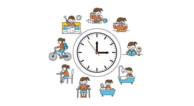 Managing Daily Activities Efficiently Clockwise for Healthy and Productive Routine Illustration Cartoon Style vector