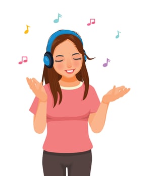Girl with headphones enjoying music vector