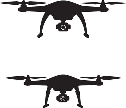Two Stylish Black Silhouettes of Drones Hovering in Mid-Air, Capturing Dramatic Aerial Photography - Professional digital artwork with vibrant colors and detailed composition vector