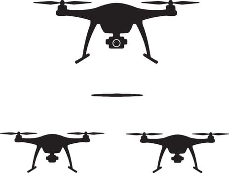 Three Silhouettes of Drones Hovering, Aerial Photography, Dramatic Black and White Image - Professional digital artwork with vibrant colors and detailed composition vector