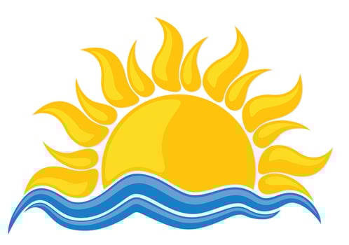 Sun dawn in the deep sea. vector
