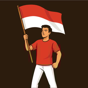 Young Indonesian Man Proudly Waving Flag vector