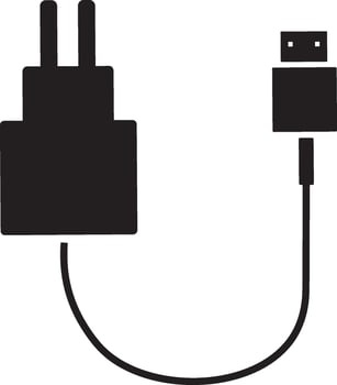 set off black and white icons symbols. Charger adapter icons symbol, usb charging symbol, charger icon symbol, vector