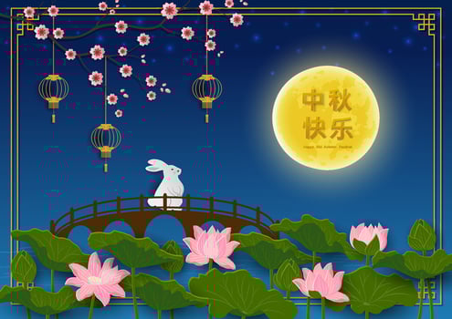 Rabbit under full moon at Mid-Autumn Festival vector
