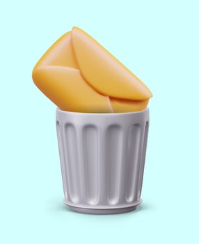 Yellow envelope in metal bin. Spam removal concept. Letter in trash. Cleaning mailbox vector