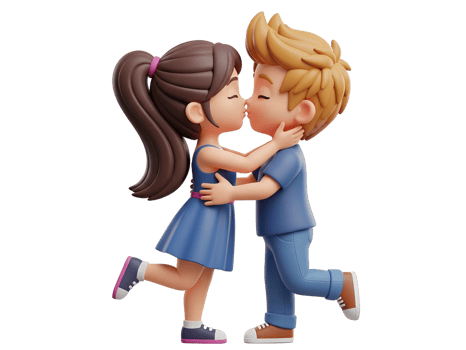3D Cartoon Couple Kissing Cute Romantic Boy and Girl Isolated on Transparent Background png