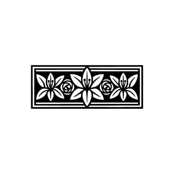 Floral Border Ornament, Black and White, Illustration. vector
