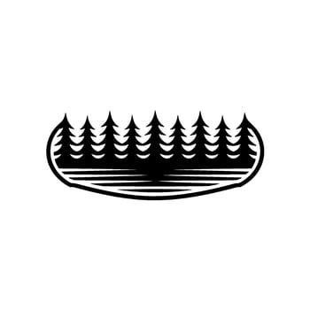 Minimalist Forest Crest Black Trees in Oval Frame. vector