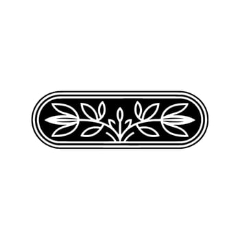 Elegant Floral on Black Oval, Minimalist Style. vector