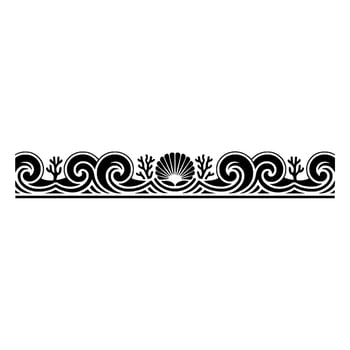 Elegant Ocean Border Stylized Waves, Shell Coral Illustration. vector