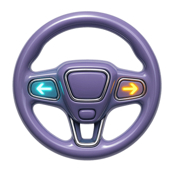 Modern purple car steering wheel with illuminated directional buttons png