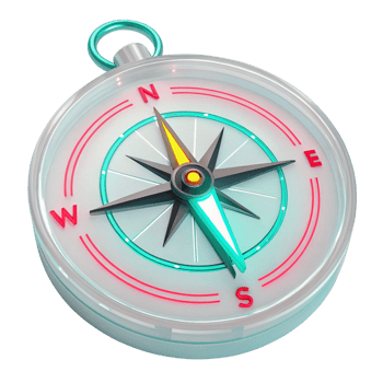 Modern 3d render of a teal and red compass png
