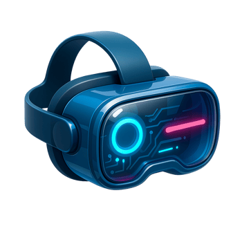 Futuristic blue virtual reality headset with neon circuit design png