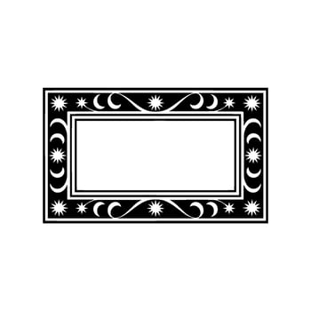 Elegant Celestial Label Black Frame with Stars Moons, White Background. vector