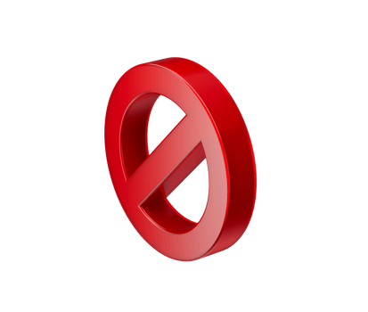red prohibition icon with a diagonal bar, symbolizing restriction or denial. 3d illustration png