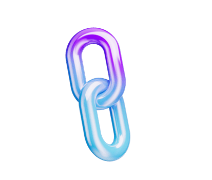 Chain link icon with blue and purple hues, symbolizing connection and unity. 3d illustration png
