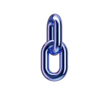 3D Metallic blue chain link a glossy finish, symbolizing connection and unity. 3d illustration png