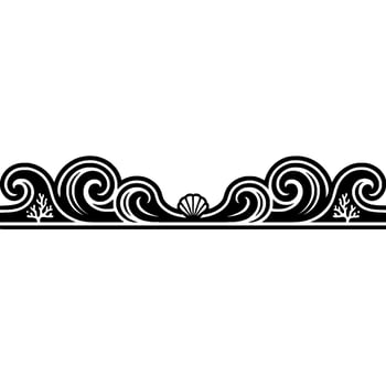Elegant Ocean Wave Border Black White Element. vector