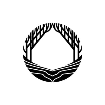 Minimalist Forest Frame Black White Emblem on White Background. vector