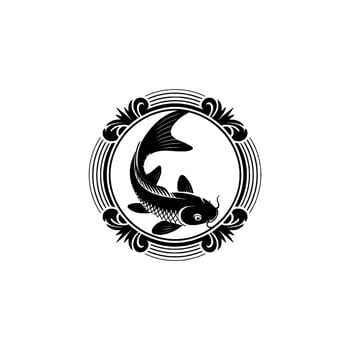 Elegant Black Koi Fish Emblem in Ornamental Circle. vector