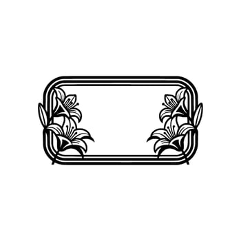Elegant Floral Frame with Lilies - Black and White. vector