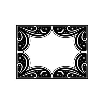 Elegant Celestial Frame, Black White Illustration. vector
