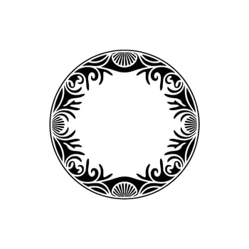 Ornate Black Circle Frame on Cream Decorative Floral Border. vector