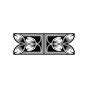 Black White Art Deco Floral Border Element. vector