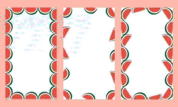 Watermelon-themed frames with white center space for text. Fun and juicy fruit design, perfect for summer stories, social media, digital invitations or cards. vector
