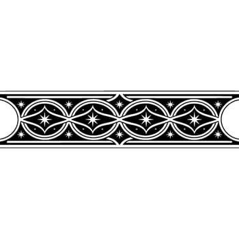 Elegant Black White Patterned Border with Star and Floral Motifs. vector