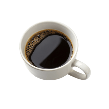 Fresh black coffee in white mug drink caffeine boost on transparent background png