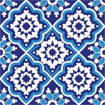 Blue and white moroccan tile pattern seamless design vector