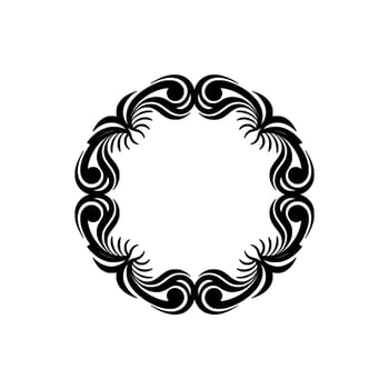Ornate Black Floral Circular Frame on White Background. vector