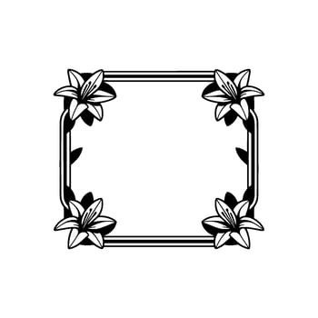Elegant Black and White Lily Floral Frame - Decorative Border Element. vector