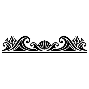 Elegant Ocean Motif Border Seashells, Waves, and Coral Black Silhouette. vector