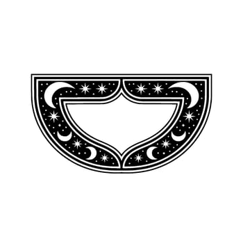 Celestial Crest Moon Star Embellishment in Black White. vector