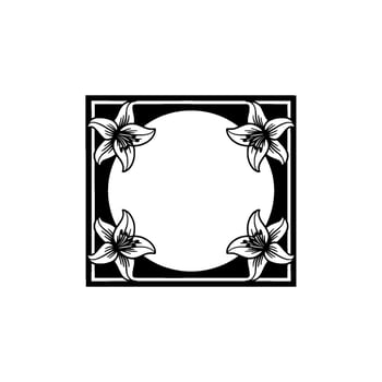 Elegant Floral Frame with Lily , Black and White, Minimalist. vector
