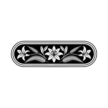 Elegant Floral Border in Black and White, Symmetric Lily Motif. vector
