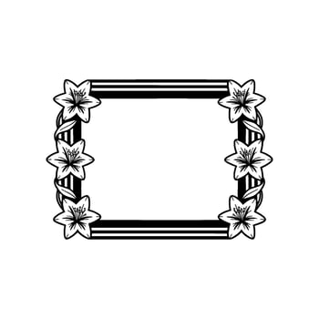 Floral Frame with Lily and Stripes in Elegant Black and White. vector