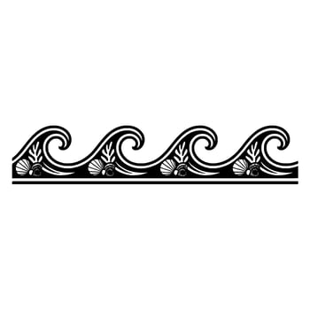 Wave Border Black White Ocean Ornament. vector