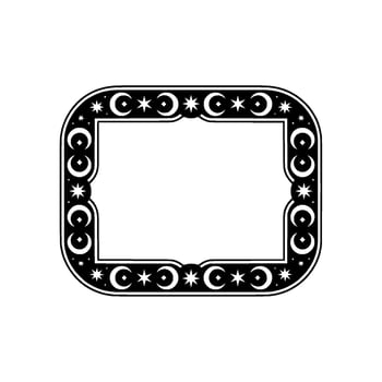 Celestial Frame Illustration, Black and White Decorative Border, Mystic. vector