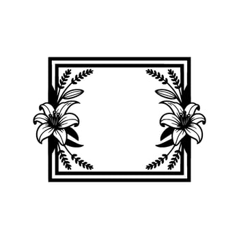 Elegant Lily Frame , Monochrome, Floral Border. vector